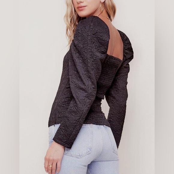 (B29) ASTR the Label Remi Puff Sleeve Black Floral Sparkle Top, Size M, NWT - Picture 6 of 16